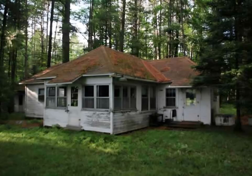 A house in the middle of a forest.